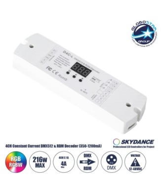 GloboStar® 73146 D4C-L SKYDANCE DC DMX512 Constant Current & RDM Decoder 4 Καναλιών DC 12-48V 4 x 1A 54W - Max 4A 216W - IP20  Μ17 x Π5 x Υ2.5cm - 5 Χρόνια Εγγύηση